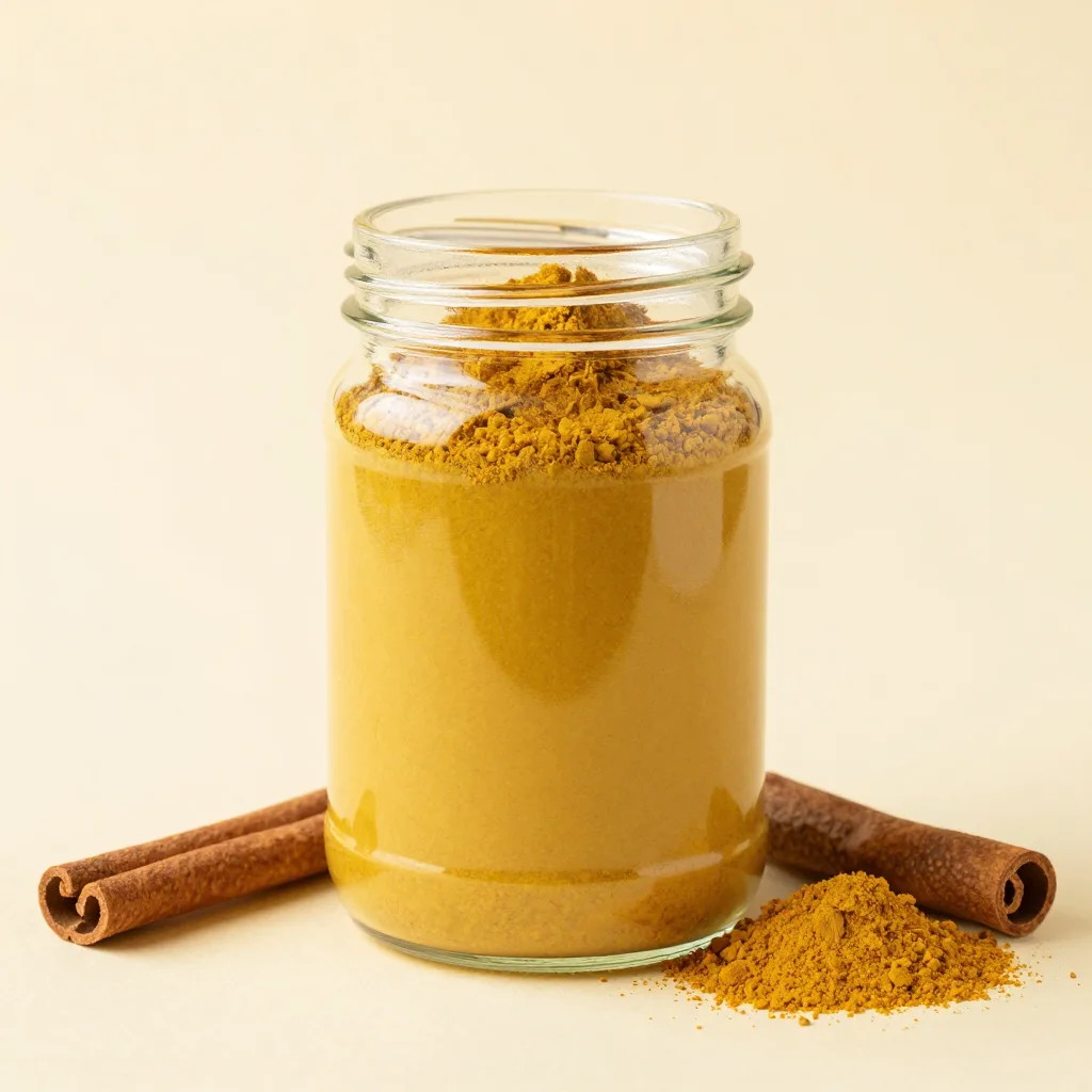 A jar of golden milk blend powder