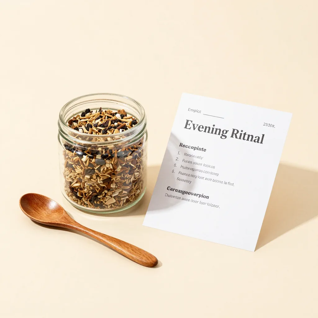 An evening ritual set with blend, spoon and card